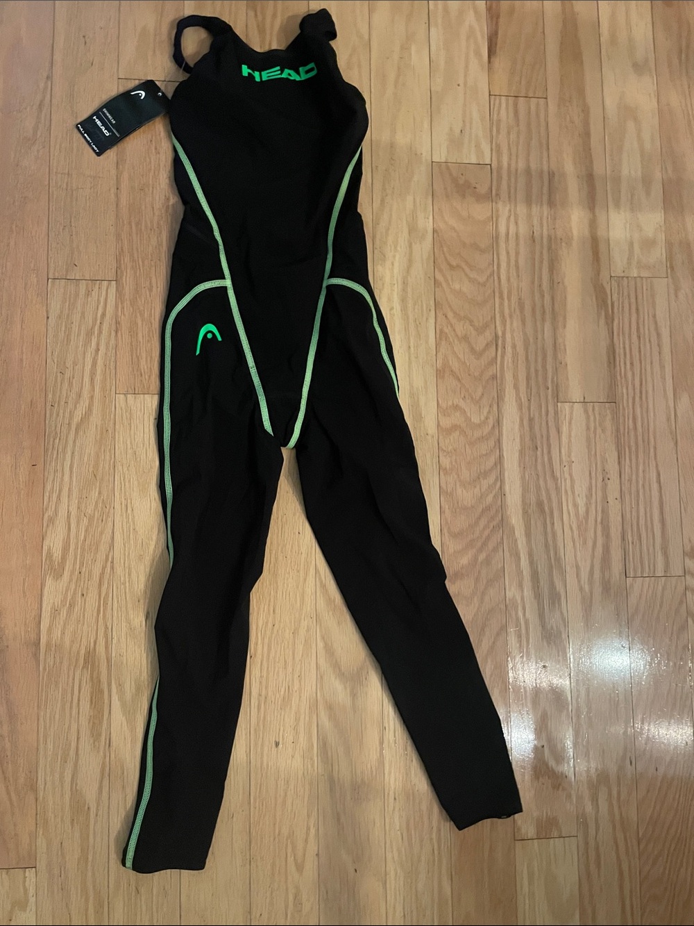 Head Black swimsuit with Green Trim European made size extra small